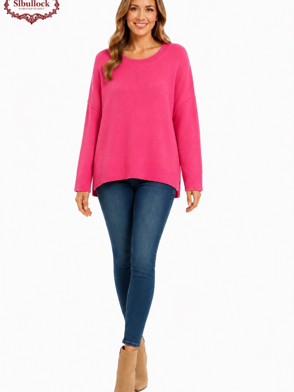😎V5 Vince Camuto Oversized Pink Knit Sweater Large Hi-Low Hem Relaxed Fit😎